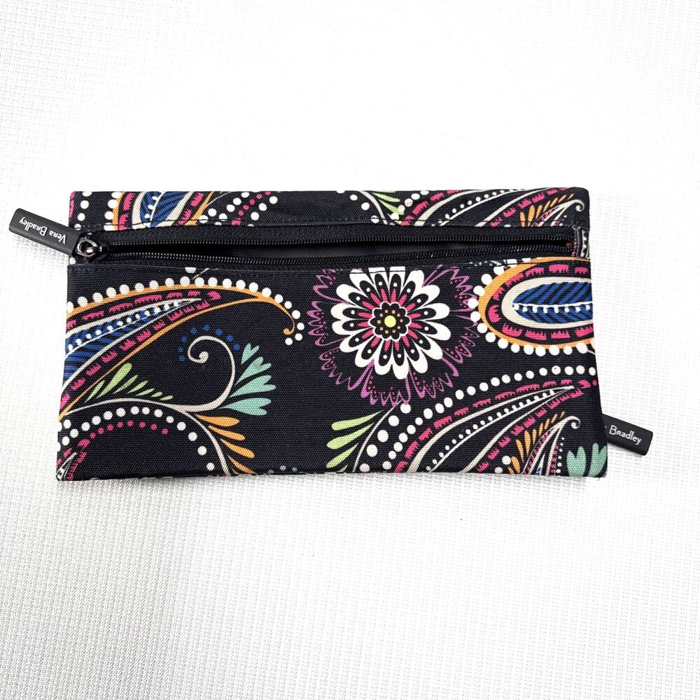 Vera Bradley Double Zip Bandana Swirl Lighten Up Pencil Pouch Hippi Boho Paisley
